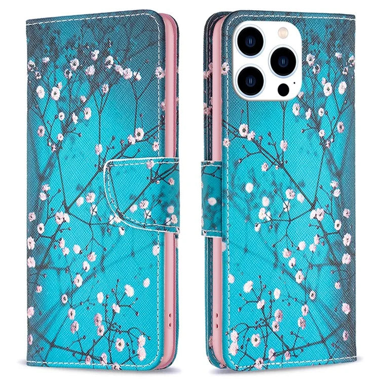 For iPhone 16 Pro Leather Case Pattern Printing Wallet Stand Phone Cover
