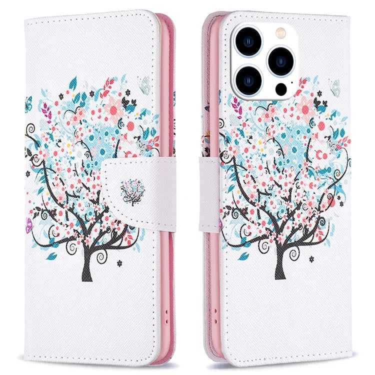 For iPhone 16 Pro Leather Case Pattern Printing Wallet Stand Phone Cover