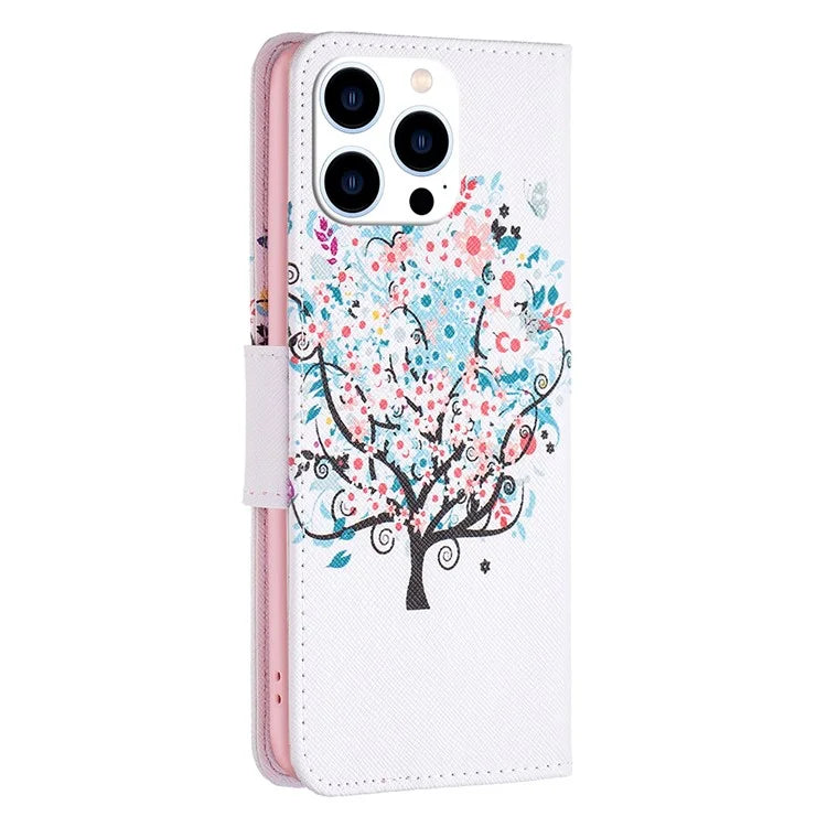 For iPhone 16 Pro Leather Case Pattern Printing Wallet Stand Phone Cover