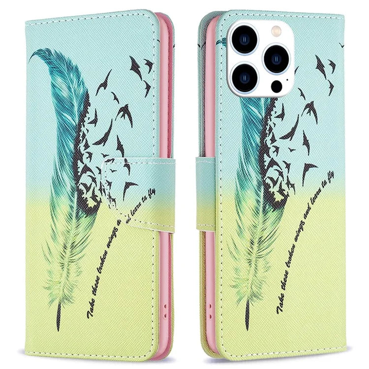 For iPhone 16 Pro Leather Case Pattern Printing Wallet Stand Phone Cover