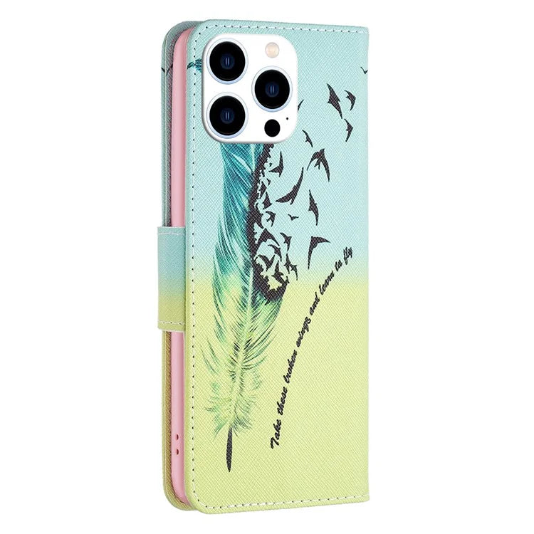 For iPhone 16 Pro Leather Case Pattern Printing Wallet Stand Phone Cover