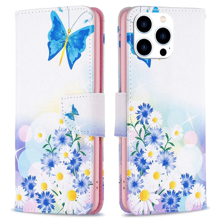 For iPhone 16 Pro Leather Case Pattern Printing Wallet Stand Phone Cover