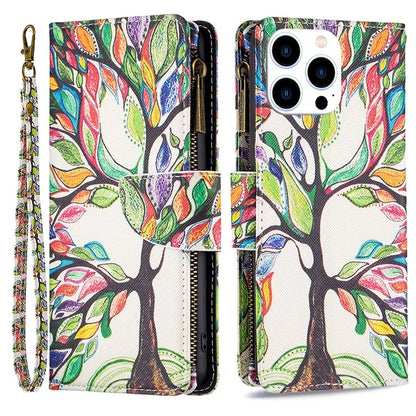 BF03 For iPhone 16 Pro Case Pattern Print PU Leather Phone Cover with Zipper Wallet