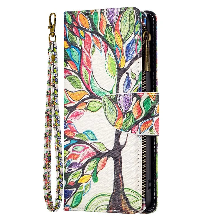 BF03 For iPhone 16 Pro Case Pattern Print PU Leather Phone Cover with Zipper Wallet