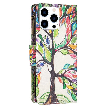 BF03 For iPhone 16 Pro Case Pattern Print PU Leather Phone Cover with Zipper Wallet