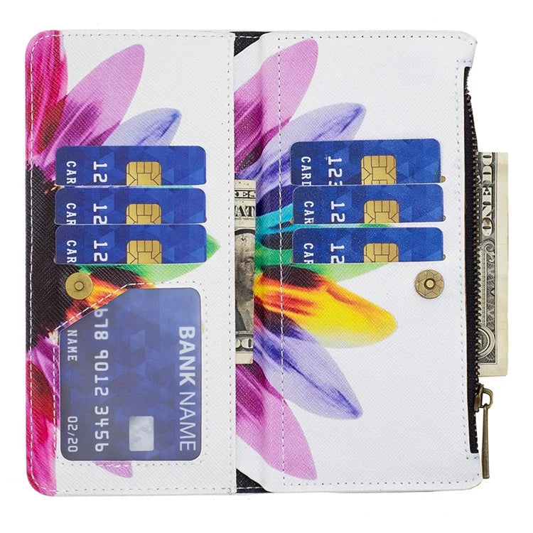 BF03 For iPhone 16 Pro Case Pattern Print PU Leather Phone Cover with Zipper Wallet