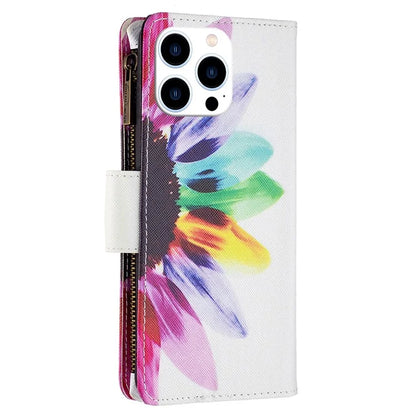 BF03 For iPhone 16 Pro Case Pattern Print PU Leather Phone Cover with Zipper Wallet