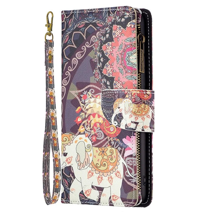 BF03 For iPhone 16 Pro Case Pattern Print PU Leather Phone Cover with Zipper Wallet