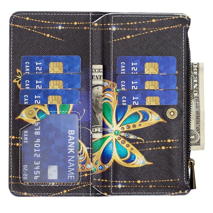 BF03 For iPhone 16 Pro Case Pattern Print PU Leather Phone Cover with Zipper Wallet