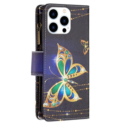 BF03 For iPhone 16 Pro Case Pattern Print PU Leather Phone Cover with Zipper Wallet