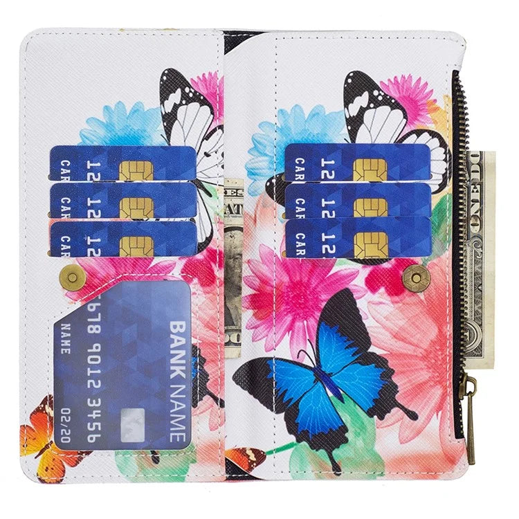 BF03 For iPhone 16 Pro Case Pattern Print PU Leather Phone Cover with Zipper Wallet