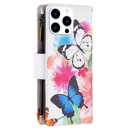 BF03 For iPhone 16 Pro Case Pattern Print PU Leather Phone Cover with Zipper Wallet