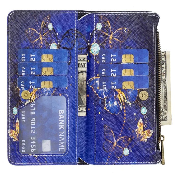 BF03 For iPhone 16 Pro Case Pattern Print PU Leather Phone Cover with Zipper Wallet