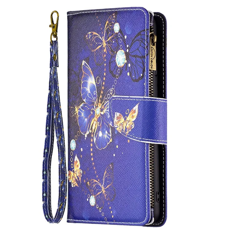 BF03 For iPhone 16 Pro Case Pattern Print PU Leather Phone Cover with Zipper Wallet