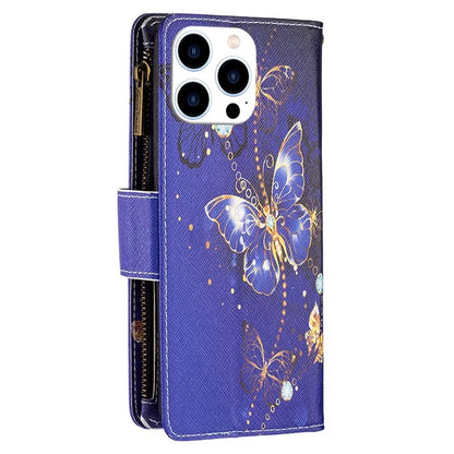 BF03 For iPhone 16 Pro Case Pattern Print PU Leather Phone Cover with Zipper Wallet