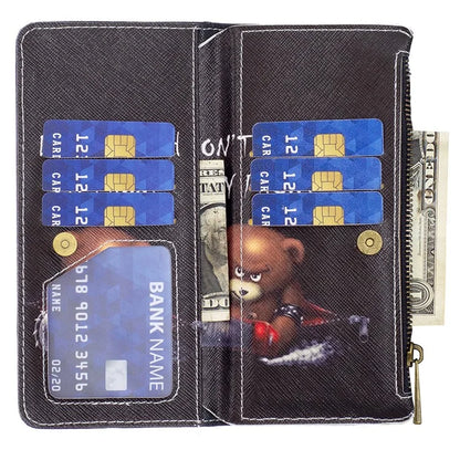 BF03 For iPhone 16 Pro Case Pattern Print PU Leather Phone Cover with Zipper Wallet