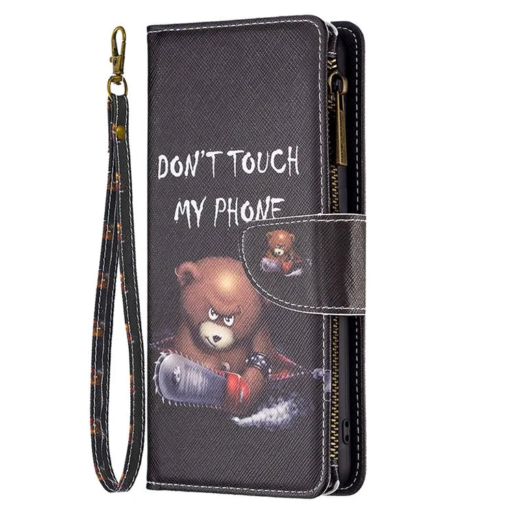 BF03 For iPhone 16 Pro Case Pattern Print PU Leather Phone Cover with Zipper Wallet