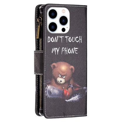 BF03 For iPhone 16 Pro Case Pattern Print PU Leather Phone Cover with Zipper Wallet