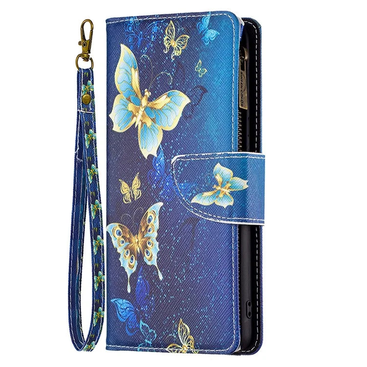 BF03 For iPhone 16 Pro Case Pattern Print PU Leather Phone Cover with Zipper Wallet