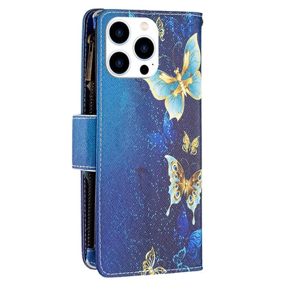 BF03 For iPhone 16 Pro Case Pattern Print PU Leather Phone Cover with Zipper Wallet