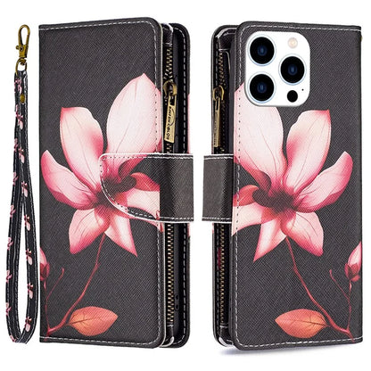 BF03 For iPhone 16 Pro Case Pattern Print PU Leather Phone Cover with Zipper Wallet