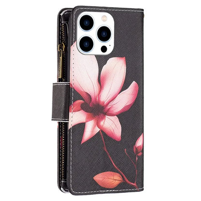 BF03 For iPhone 16 Pro Case Pattern Print PU Leather Phone Cover with Zipper Wallet