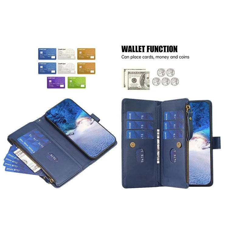 BF Style-19 for iPhone 16 Pro Case Zipper Wallet Leather Phone Cover