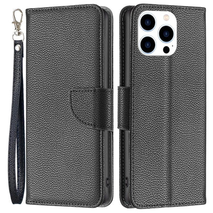 For iPhone 16 Pro Wallet Phone Case Litchi Texture Solid Color Leather Flip Cover