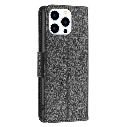 For iPhone 16 Pro Wallet Phone Case Litchi Texture Solid Color Leather Flip Cover