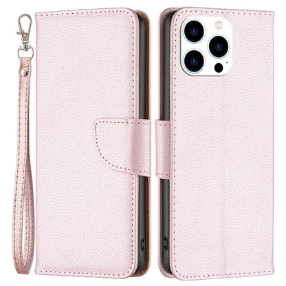 For iPhone 16 Pro Wallet Phone Case Litchi Texture Solid Color Leather Flip Cover
