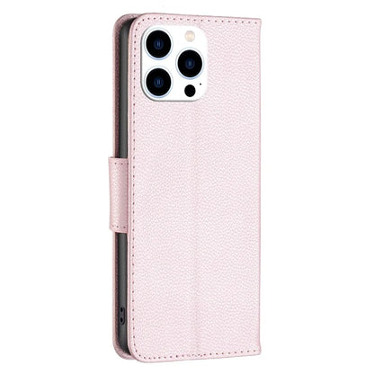 For iPhone 16 Pro Wallet Phone Case Litchi Texture Solid Color Leather Flip Cover