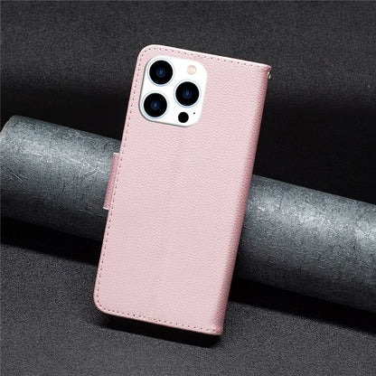 For iPhone 16 Pro Wallet Phone Case Litchi Texture Solid Color Leather Flip Cover