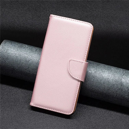 For iPhone 16 Pro Wallet Phone Case Litchi Texture Solid Color Leather Flip Cover