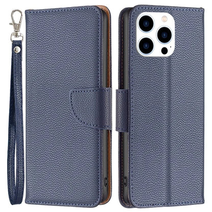 For iPhone 16 Pro Wallet Phone Case Litchi Texture Solid Color Leather Flip Cover