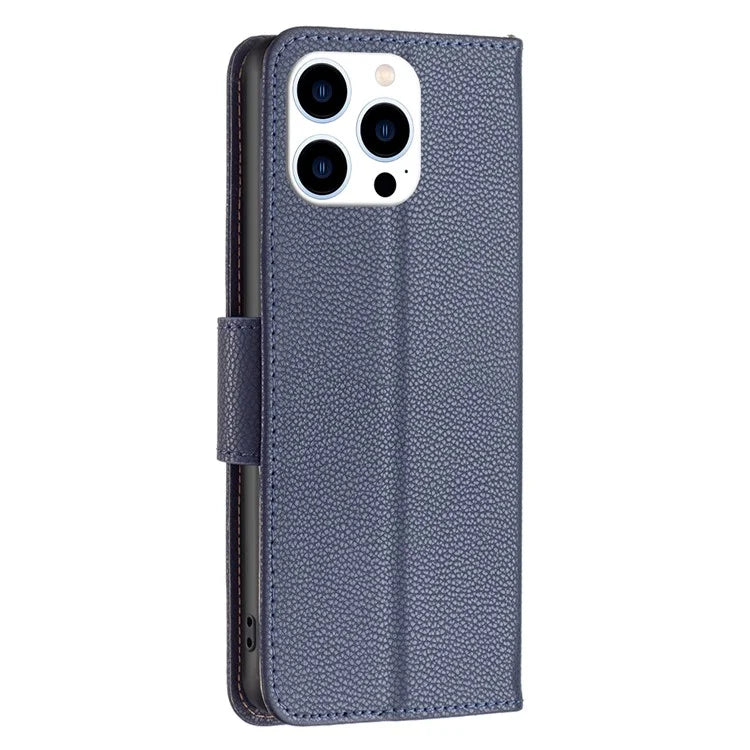 For iPhone 16 Pro Wallet Phone Case Litchi Texture Solid Color Leather Flip Cover