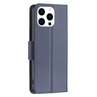 For iPhone 16 Pro Wallet Phone Case Litchi Texture Solid Color Leather Flip Cover