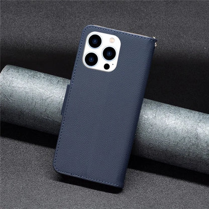 For iPhone 16 Pro Wallet Phone Case Litchi Texture Solid Color Leather Flip Cover