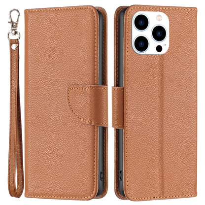 For iPhone 16 Pro Wallet Phone Case Litchi Texture Solid Color Leather Flip Cover