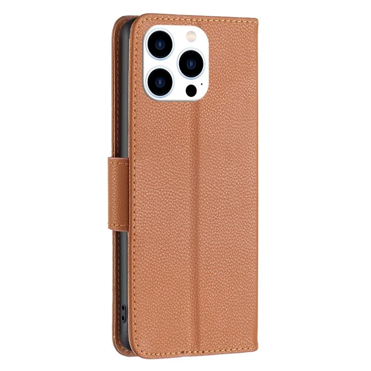 For iPhone 16 Pro Wallet Phone Case Litchi Texture Solid Color Leather Flip Cover