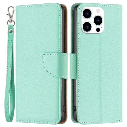 For iPhone 16 Pro Wallet Phone Case Litchi Texture Solid Color Leather Flip Cover