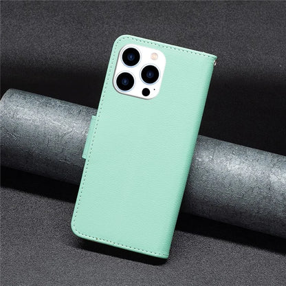 For iPhone 16 Pro Wallet Phone Case Litchi Texture Solid Color Leather Flip Cover