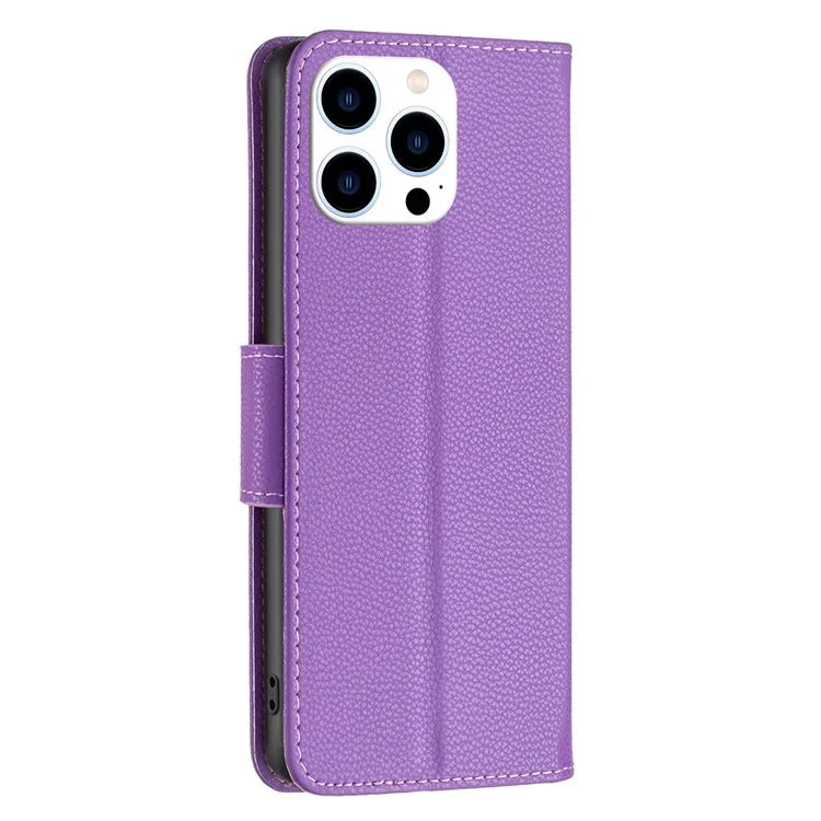 For iPhone 16 Pro Wallet Phone Case Litchi Texture Solid Color Leather Flip Cover