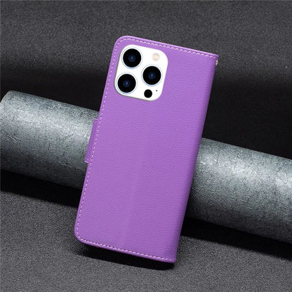 For iPhone 16 Pro Wallet Phone Case Litchi Texture Solid Color Leather Flip Cover