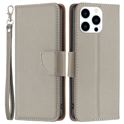For iPhone 16 Pro Wallet Phone Case Litchi Texture Solid Color Leather Flip Cover