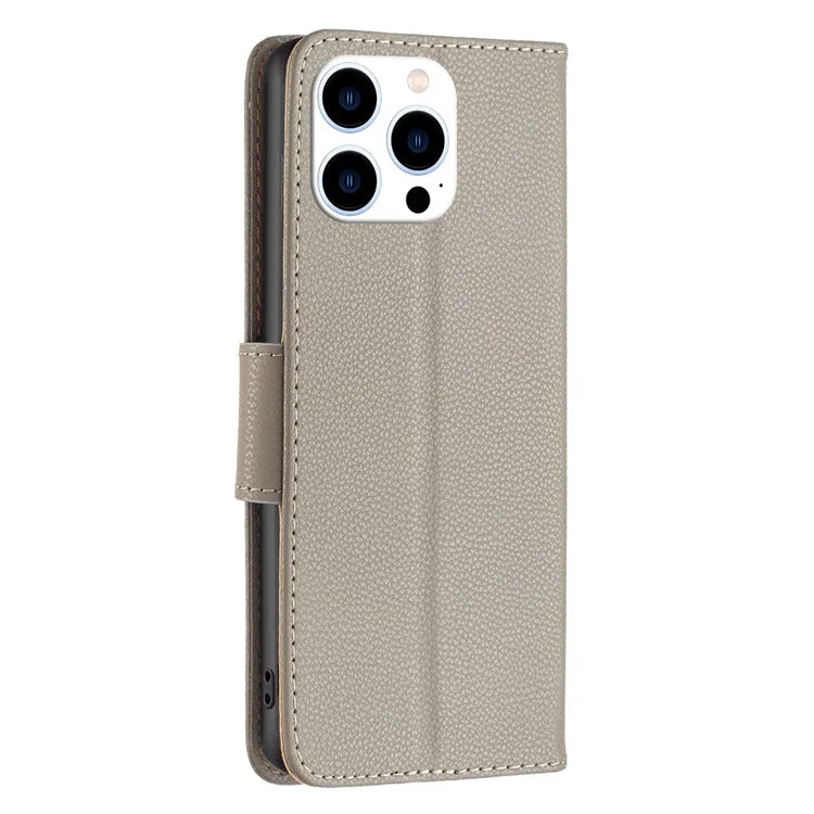 For iPhone 16 Pro Wallet Phone Case Litchi Texture Solid Color Leather Flip Cover
