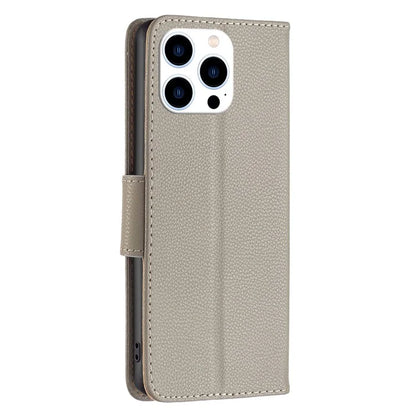For iPhone 16 Pro Wallet Phone Case Litchi Texture Solid Color Leather Flip Cover