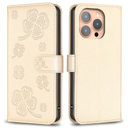 For iPhone 16 Pro Max Case Four Leaf Clover Phone Protection Leather Cover