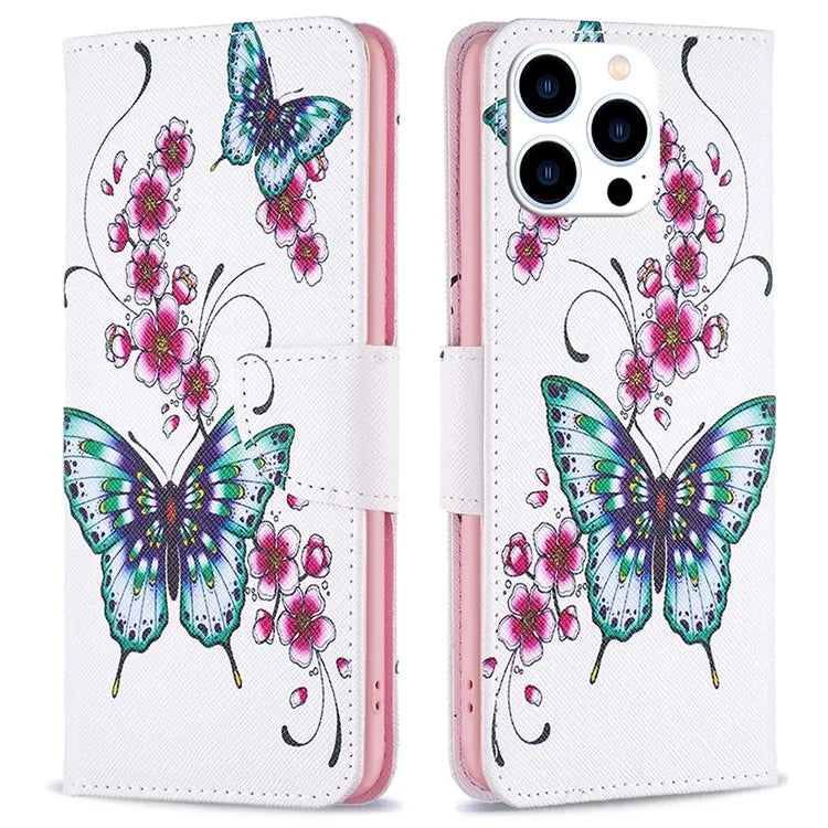 For iPhone 16 Pro Max Case Pattern Printing Leather Wallet Stand Phone Cover