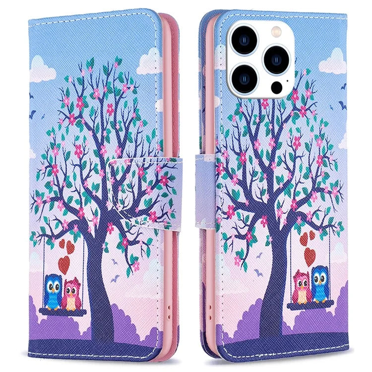 For iPhone 16 Pro Max Case Pattern Printing Leather Wallet Stand Phone Cover