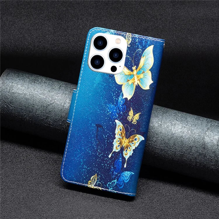 For iPhone 16 Pro Max Case Pattern Printing Leather Wallet Stand Phone Cover